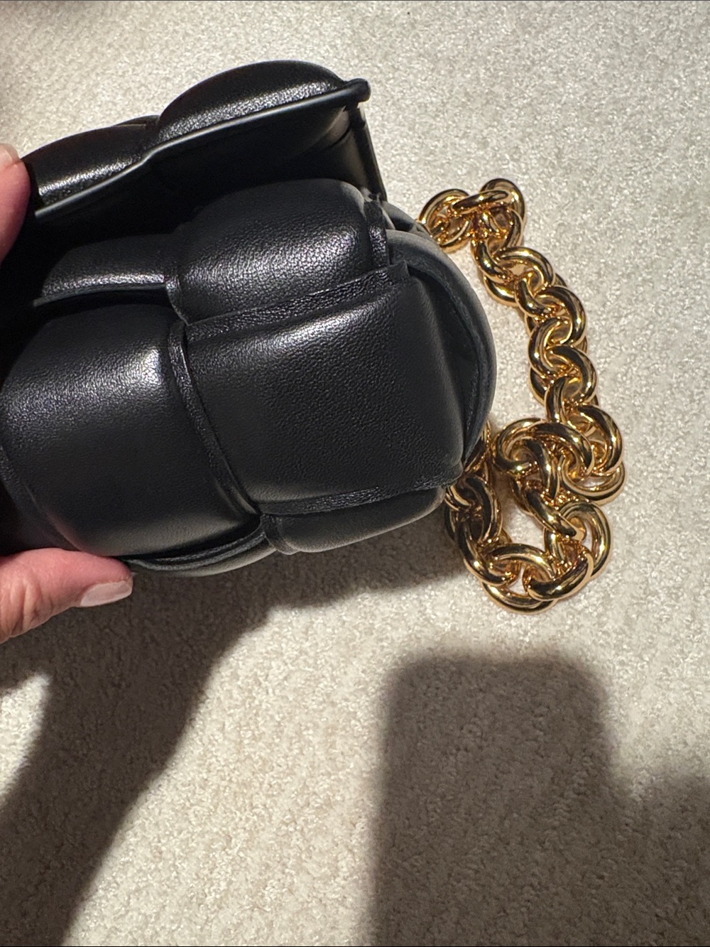 Bottega Veneta Black Padded Shoulder Bag with Gold Chain Strap - Picture 6 of 8